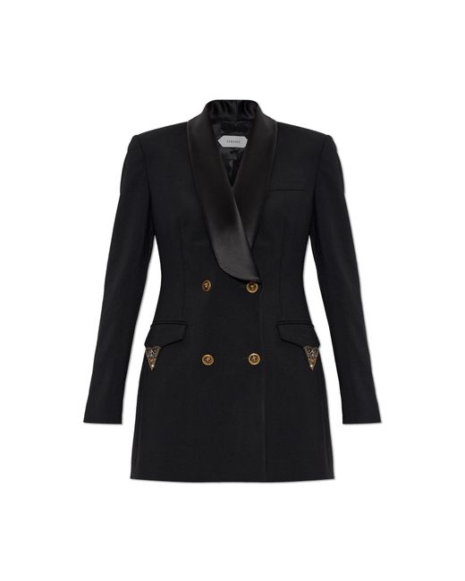 Versace Black Wool Blazer With Sewn-On Appliqués