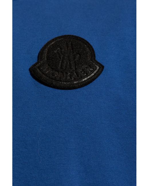 Moncler Blue T-Shirt With Logo Patch for men