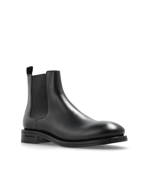 DSquared² Black Leather Ankle Boots for men