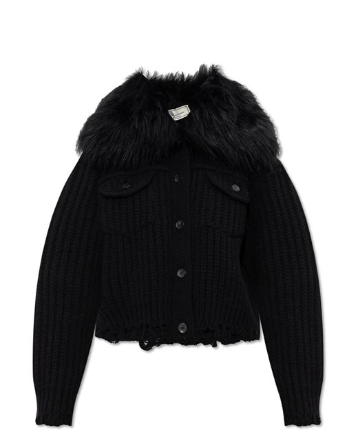 Blumarine Black Cardigan With Fur Insert