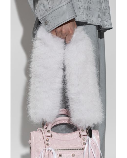 Balenciaga White Furry Bag Strap