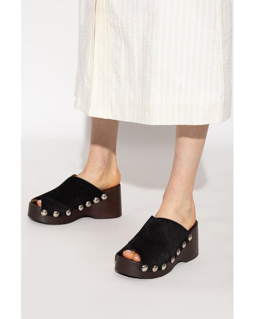 Ganni Leather Platform Slides in Black | Lyst