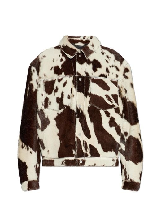Represent Brown Leather Jacket With Animal Motif for men