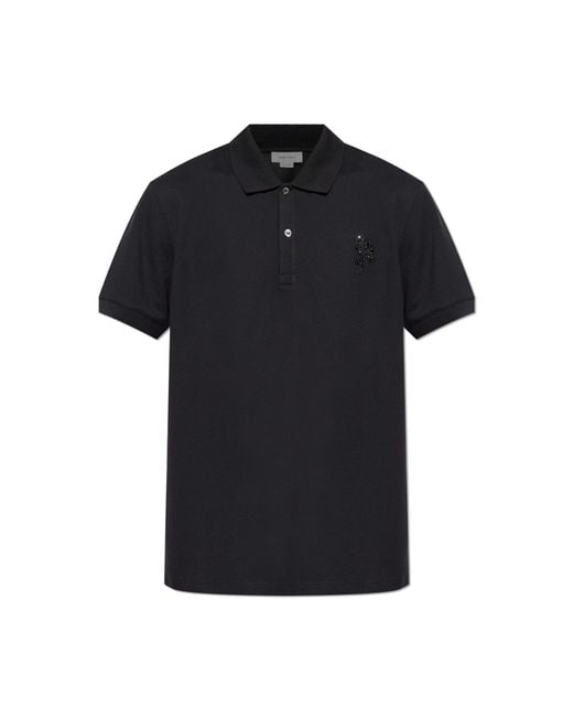 McQueen Black Polo Shirt With A Shimmering Applique for men