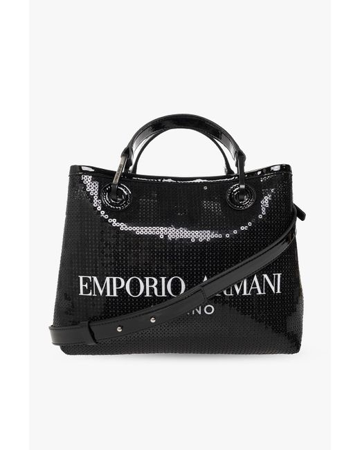 Emporio Armani 'myea Small' Sequinned Shopper Bag in Black | Lyst Australia