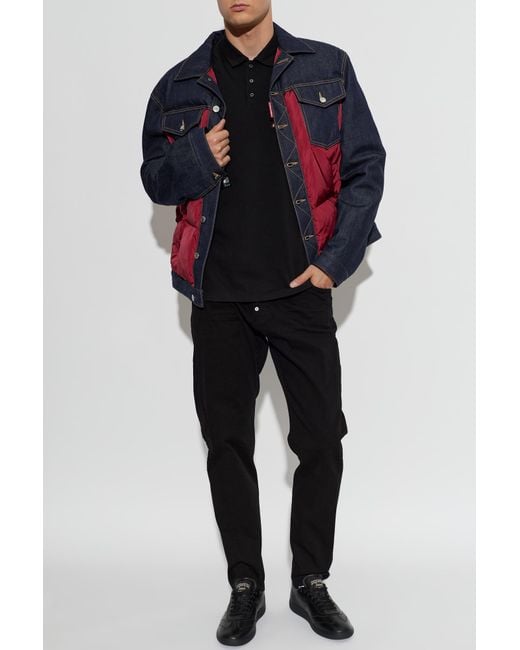 DSquared² Blue Quilted Jacket With Mixed Materials for men