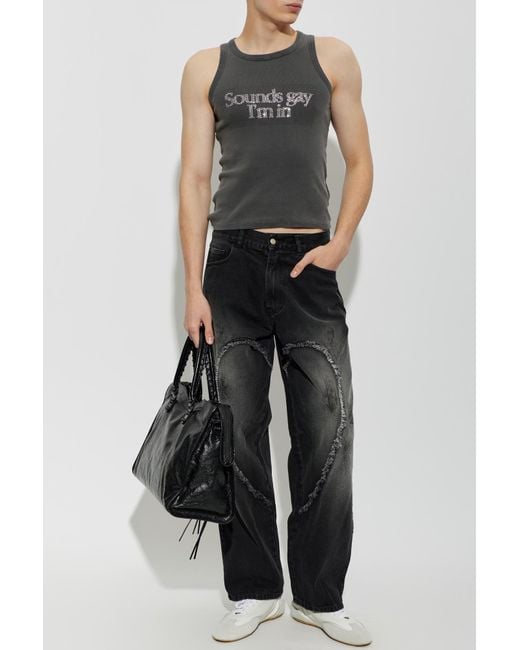 Carne Bollente Black Ribbed Top With Shimmering Sequins for men