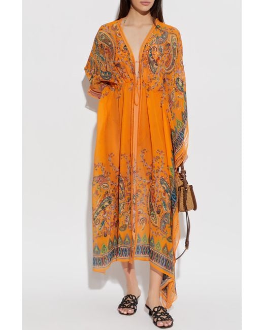 Etro Orange Beach Dress With Print