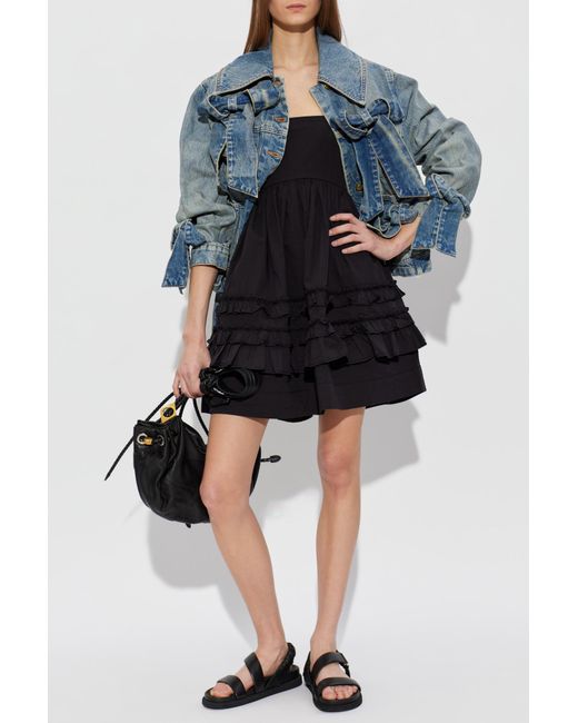 Ganni Blue Denim Jacket With Bows
