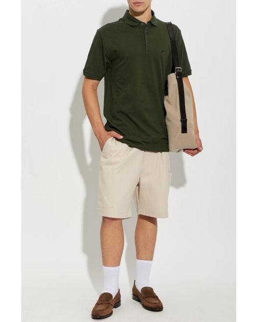 Etro Green Polo With Embroidered Logo for men