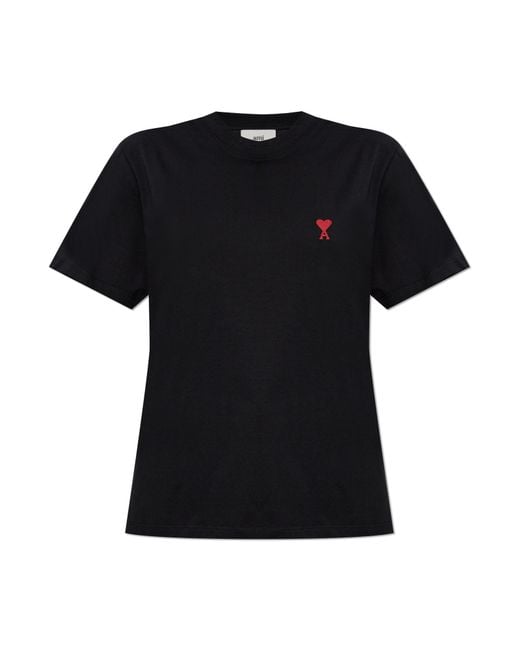 AMI Black T-Shirt With Embroidered Logo