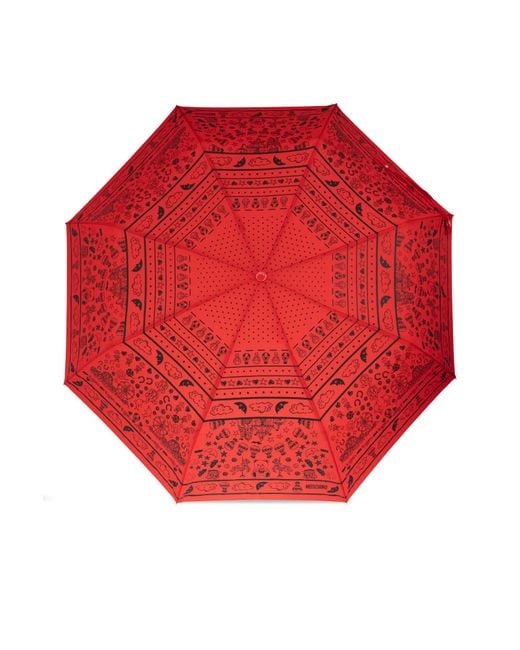 Moschino Red Folding Umbrella With Logo