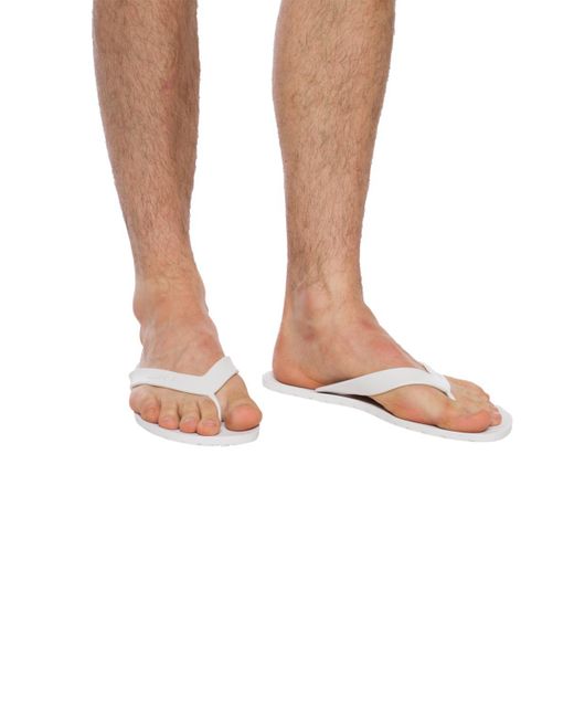 DIESEL White 'splish' Logo Flip Flops for men