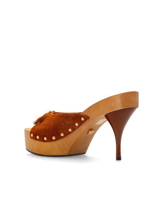Versace Brown Platform Slides With Medusa Head