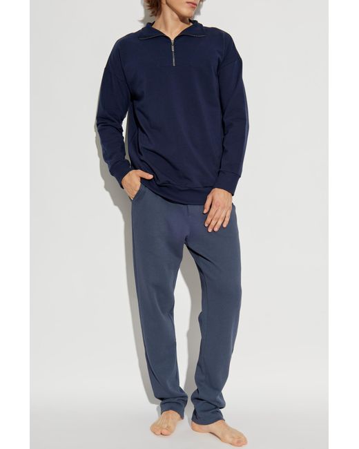 Hanro Blue Sweatshirt With Collar for men