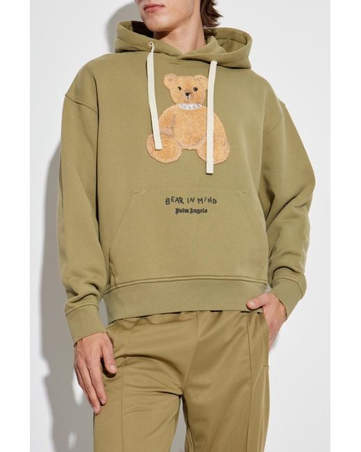 Palm Angels Green Sweatshirt With A Distinctive Teddy Bear Motif for men