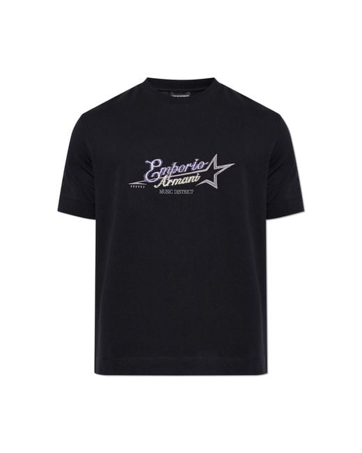 Emporio Armani Black T-Shirt With Embroidered Logo for men