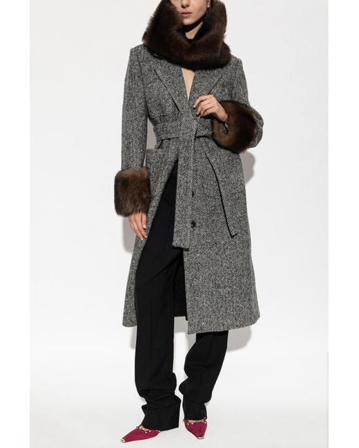 Valentino Garavani Black Wool Coat With A Herringbone Pattern