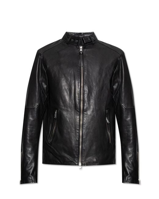 AllSaints Black Sleek Leather Biker Jacket for men