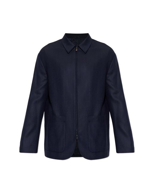 Giorgio Armani Blue Wool Jacket With Herringbone Pattern for men