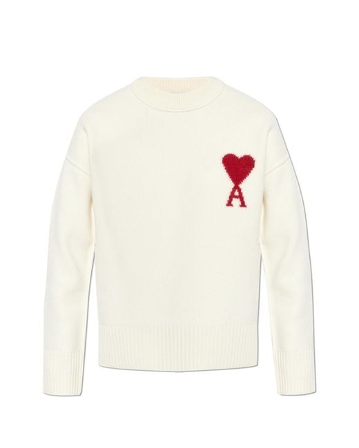 AMI White Wool Sweater With Logo for men