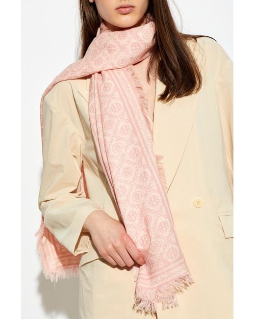 Tory Burch Pink Scarf With Monogram