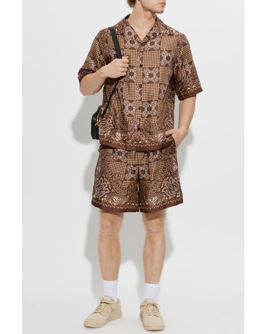 Amiri Brown Silk Short-Sleeve Shirt for men