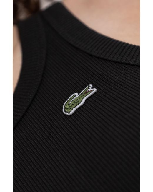 Lacoste Black Ribbed Top With Logo Patch