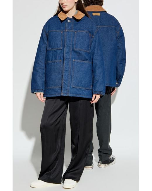 AMI Blue Insulated Jacket With Corduroy Collar