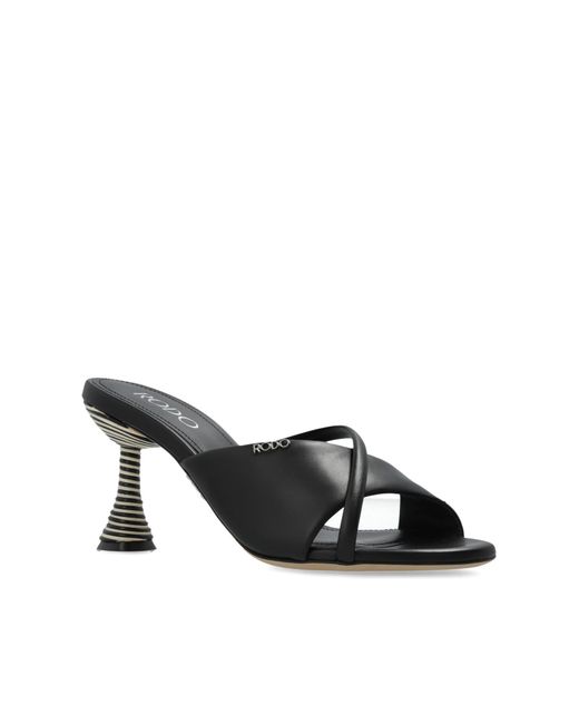 Rodo Black Leather Heeled Mules