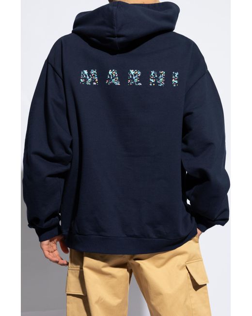 Marni Blue Hoodie With Logo, for men