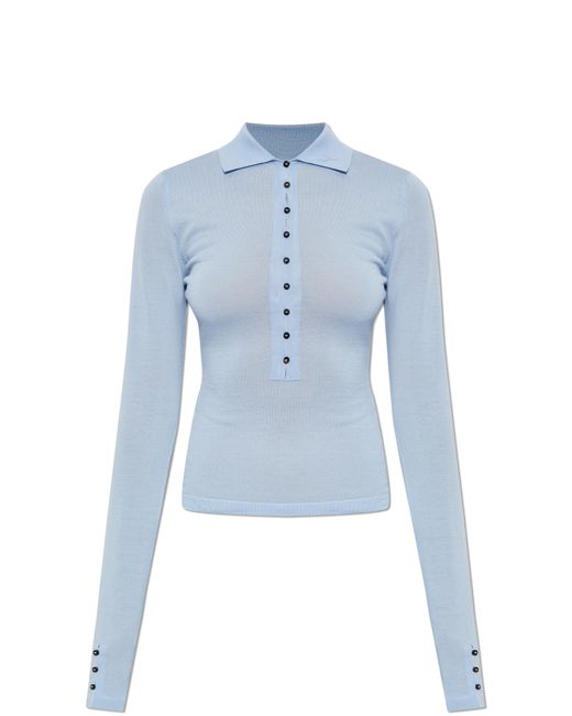 Jacquemus Blue Wool Polo Sweater Merino Ml