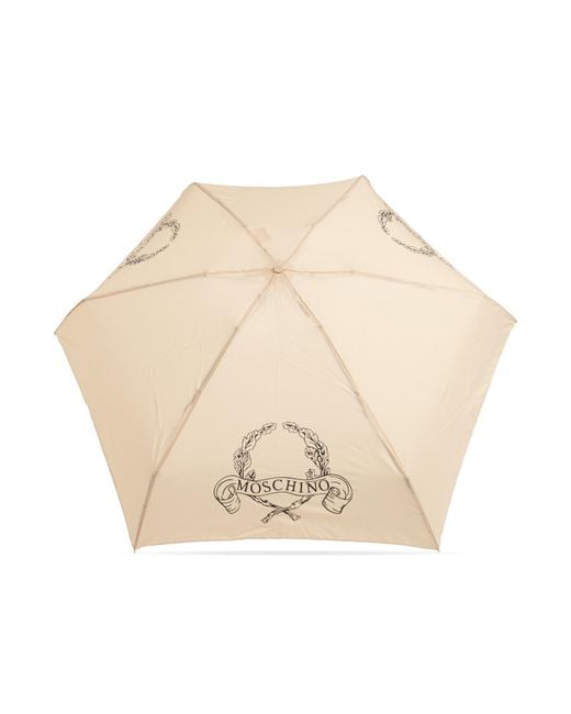 Moschino Natural Small Folding Umbrella With Logo