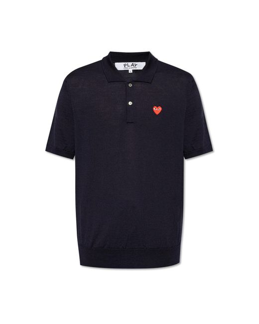 COMME DES GARÇONS PLAY Blue Wool Navy Polo With Heart Patch