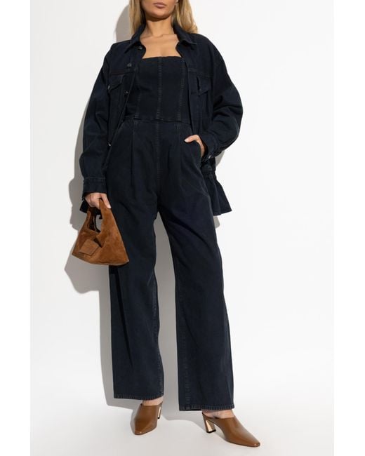 Agolde Blue Strapless Denim Jumpsuit