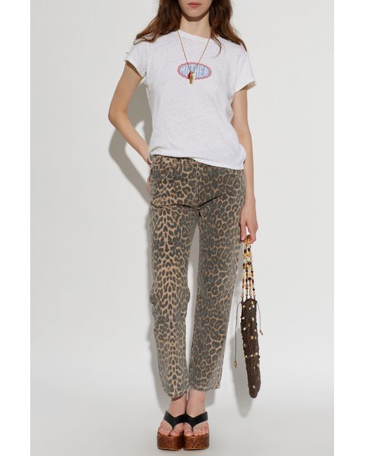 Re/done Gray Jeans Trousers With Animal Motif