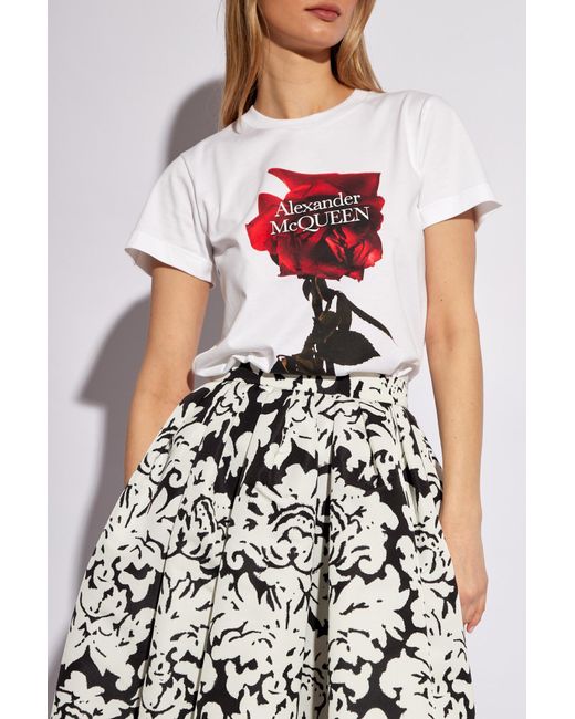 Alexander McQueen Red 'shadow Rose' Printed T-shirt,