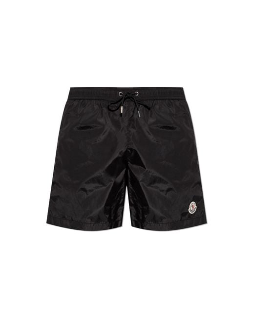 Moncler Black Swim Shorts With Logo Patch for men