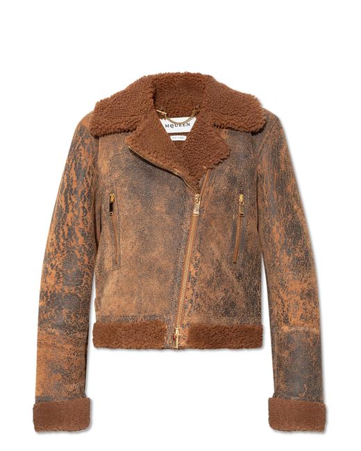 McQueen Brown Jacket With Fur Trim