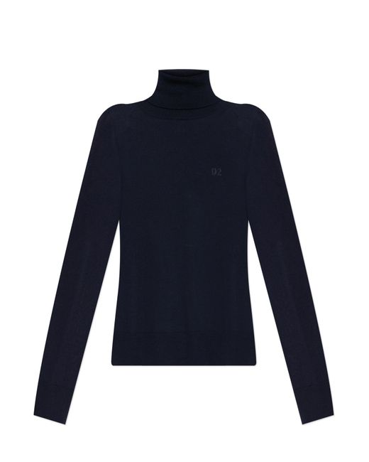 DSquared² Blue Wool Turtleneck With Logo