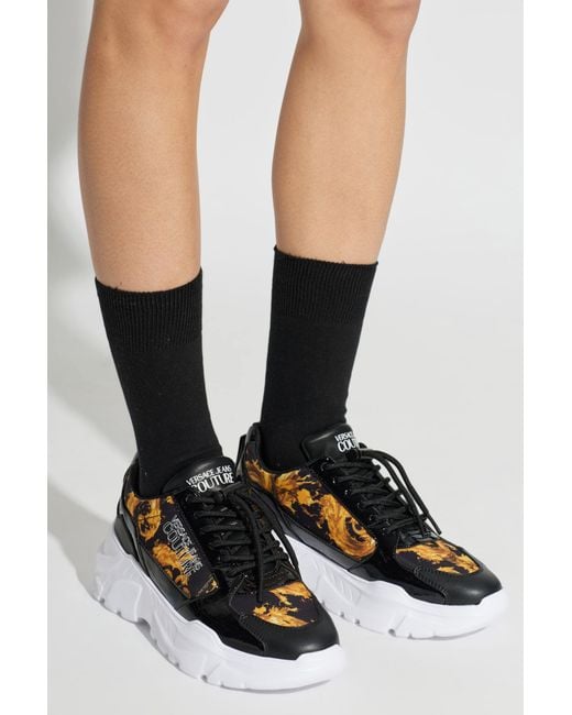 Versace Jeans Couture Black Sports Shoes With 'Barocco' Pattern