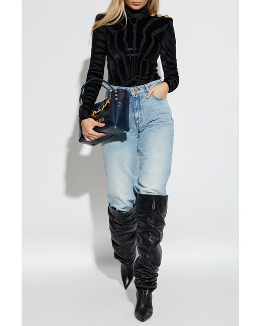 Balmain Black Top With A Stand-Up Collar