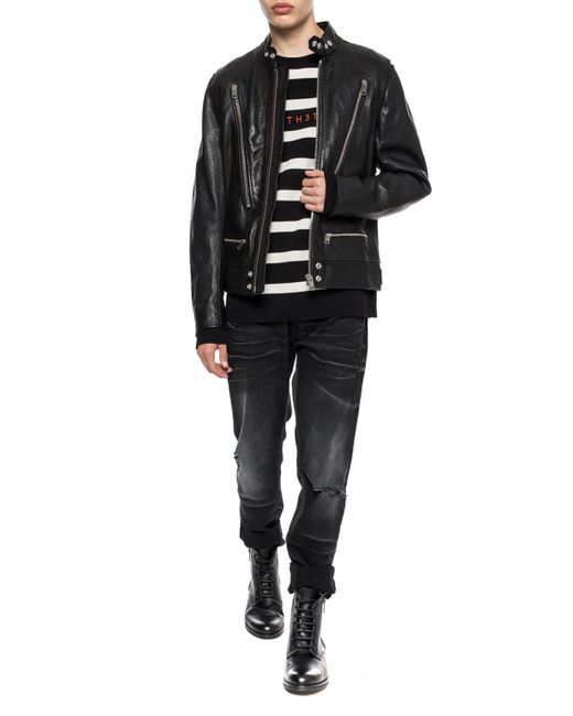DIESEL Leather Jacket With Pockets Black for men