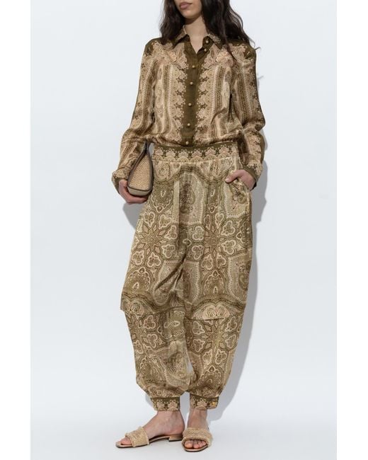 Zimmermann Natural Loose-Fit Silk Trousers