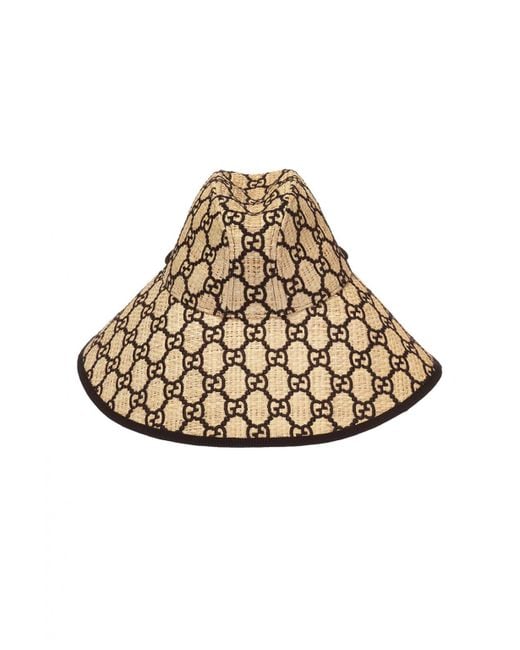 Gucci Brown GG Raffia Wide Brim Hat