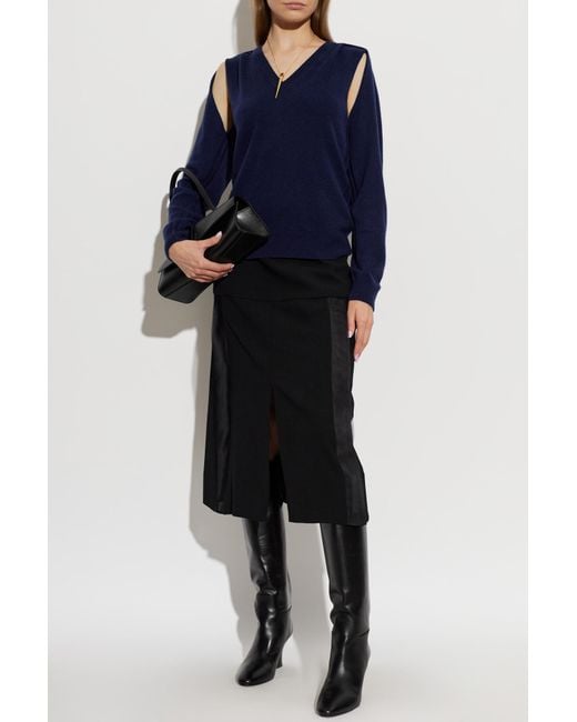 Jil Sander Blue Cashmere Sweater With Slits