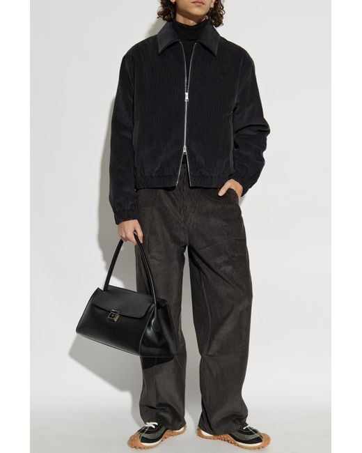 AMI Black Corduroy Jacket With Embroidered Logo for men