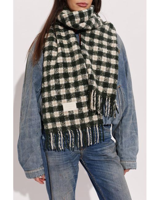 Acne Black Scarf With A Check Pattern