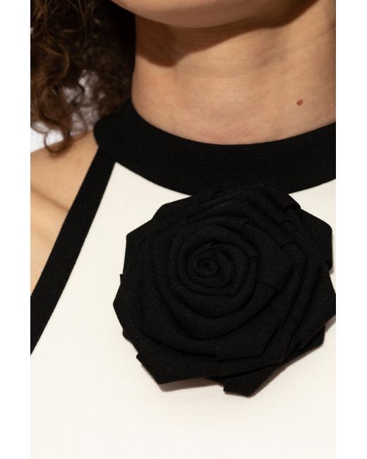 Balmain Black Short Top With A Rose-Shaped Appliqué