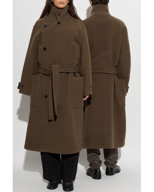 Lemaire Brown Wool Coat With Belt